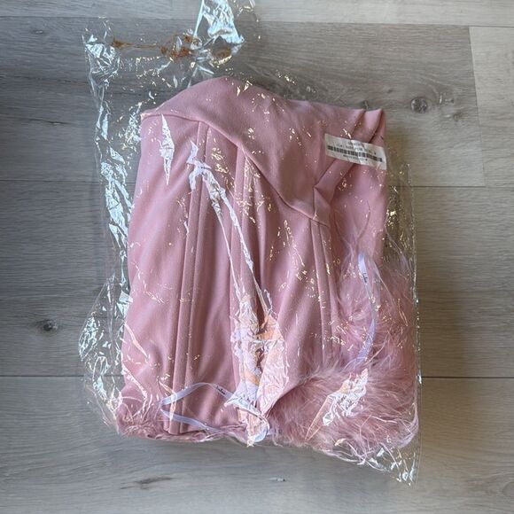 Lulu’s Fabulous Delight Light Pink Strapless Bustier Feather Mini Dress M Nwt - Picture 5 of 8